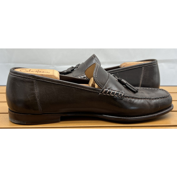 NEW! SANTONI Brown Leather Handsewn Moc Toe Tassel Loafers US 8.5 Made in Italy - Picture 8 of 13